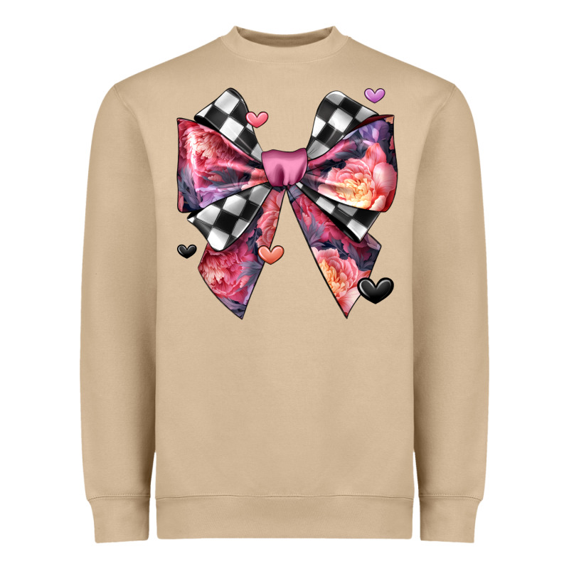 Coquette Bow Floral Checkered Pattern Heavyweight Sweatshirt by JahusDesignShop | Teevron