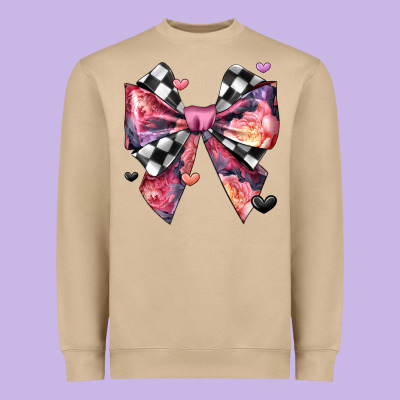Coquette Bow Floral Checkered Pattern Heavyweight Sweatshirt Designed By Jahusdesignshop