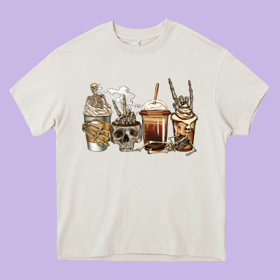 Skeleton Coffee Heavy Core Tee Designed By Jasminsmagicworld