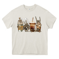 Cream skeleton coffee Heavy Core Tee - Jasminsmagicworld