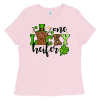 Bubblegum Pink St. Patrick's Day One lucky Heifer Ladies Tee - OliviaCreatesArt