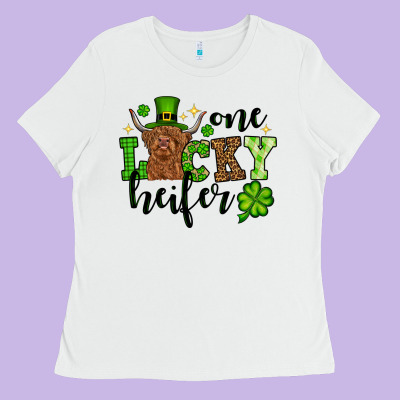 St. Patrick's Day One Lucky Heifer Ladies Tee Designed By Oliviacreatesart