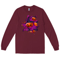 Burgundy halloween pumpkin patch  3 Long Sleeve Tee - BundleAndBundleShop