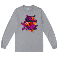 Heather Grey halloween pumpkin patch  3 Long Sleeve Tee - BundleAndBundleShop