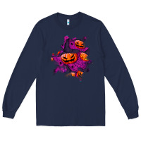 Navy halloween pumpkin patch  3 Long Sleeve Tee - BundleAndBundleShop