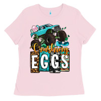 Bubblegum Pink Easter Day Monster truck crushing eggs Ladies Tee - OliviaCreatesArt