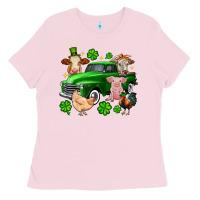 Bubblegum Pink St. Patrick's farm animal truck Ladies Tee - OliviaCreatesArt