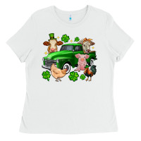 White St. Patrick's farm animal truck Ladies Tee - OliviaCreatesArt