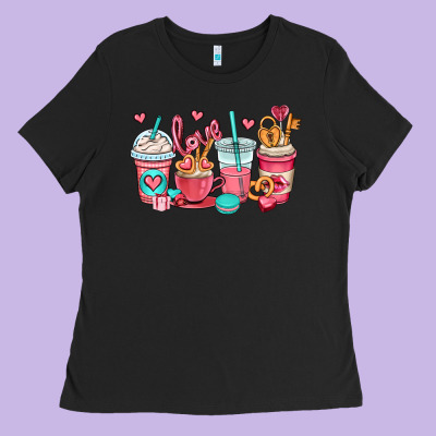Valentines Day Coffee Cups (1) Ladies Tee Designed By Oliviacreatesart