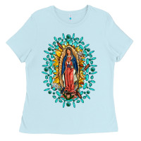 Baby Blue Our Lady Of Guadalupe Gemstone Sunflowers Ladies Tee - FaDigitalArtStudio