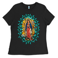 Black Our Lady Of Guadalupe Gemstone Sunflowers Ladies Tee - FaDigitalArtStudio