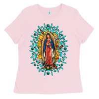 Bubblegum Pink Our Lady Of Guadalupe Gemstone Sunflowers Ladies Tee - FaDigitalArtStudio