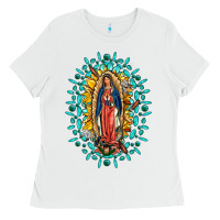 White Our Lady Of Guadalupe Gemstone Sunflowers Ladies Tee - FaDigitalArtStudio