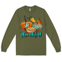 Army Green thankful pumpkins Long Sleeve Tee - BundleAndBundleShop