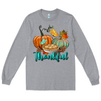 Heather Grey thankful pumpkins Long Sleeve Tee - BundleAndBundleShop