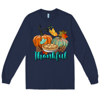 Navy thankful pumpkins Long Sleeve Tee - BundleAndBundleShop
