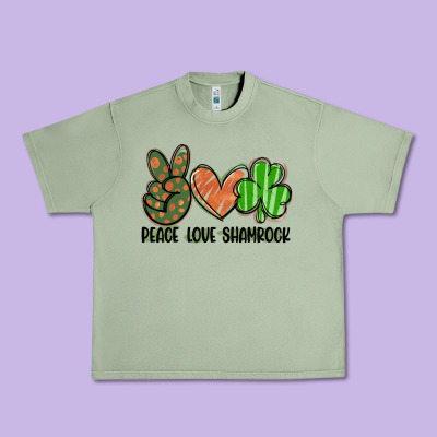 Peace Love Shamrock Urban Heavy Tee Designed By Fadigitalartstudio