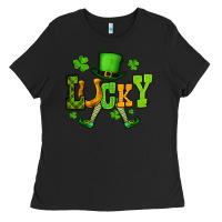 Black St. Patrick's lucky leprechaun Ladies Tee - OliviaCreatesArt