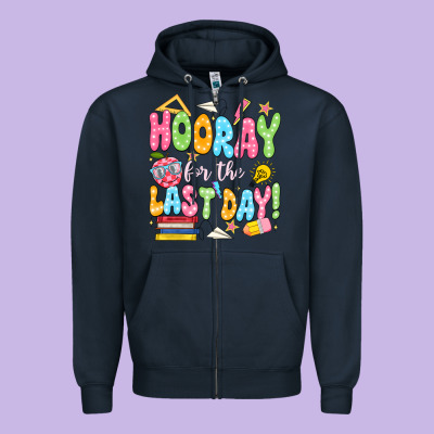 Hooray For The Last Day White Zipper Hoodie Designed By Jahusdesignshop