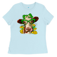 Baby Blue St. Patrick's Day cow Ladies Tee - OliviaCreatesArt