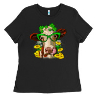 Black St. Patrick's Day cow Ladies Tee - OliviaCreatesArt