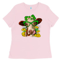 Bubblegum Pink St. Patrick's Day cow Ladies Tee - OliviaCreatesArt