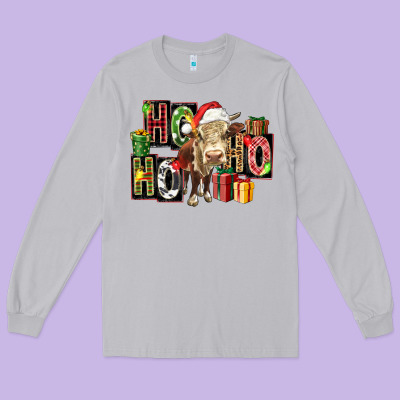 Ho Ho Ho Heifer Long Sleeve Tee Designed By Fadigitalartstudio