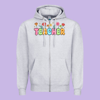 Custom Teacher Flowers Zipper Hoodie Designed By Jahusdesignshop