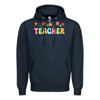 Navy custom teacher flowers Zipper Hoodie - JahusDesignShop