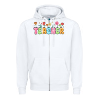 White custom teacher flowers Zipper Hoodie - JahusDesignShop