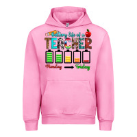 Fuchsia Pink battery life of a teacher monday friday Urban Hoodie - RanaPortraitStore