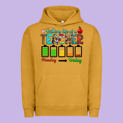 Battery Life Of A Teacher Monday Friday Urban Hoodie Designed By Ranaportraitstore