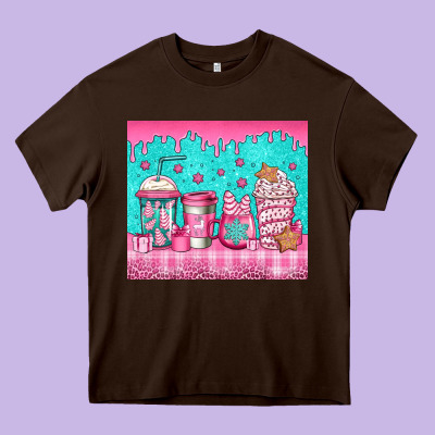 Pink Christmas Coffee Heavy Core Tee Designed By Jasminsmagicworld