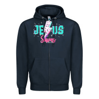 Navy jesus saves Zipper Hoodie - JahusDesignShop