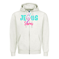 Oatmeal Heather jesus saves Zipper Hoodie - JahusDesignShop
