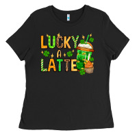 Black St. Patrick's Lucky a latte Ladies Tee - OliviaCreatesArt