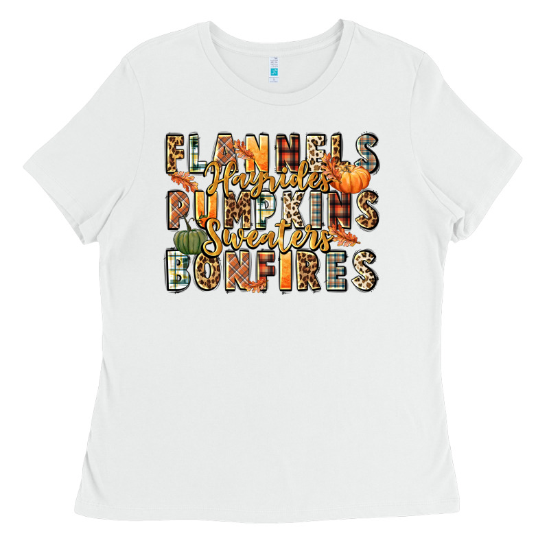 Flannels Hayrides Pumpkins  Bonfires Ladies Tee by FaDigitalArtStudio | Teevron