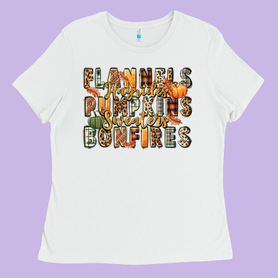 Flannels Hayrides Pumpkins  Bonfires Ladies Tee Designed By Fadigitalartstudio