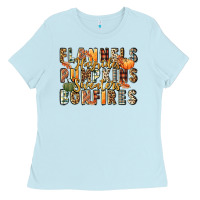 Flannels Hayrides Pumpkins  Bonfires Ladies Tee | Teevron
