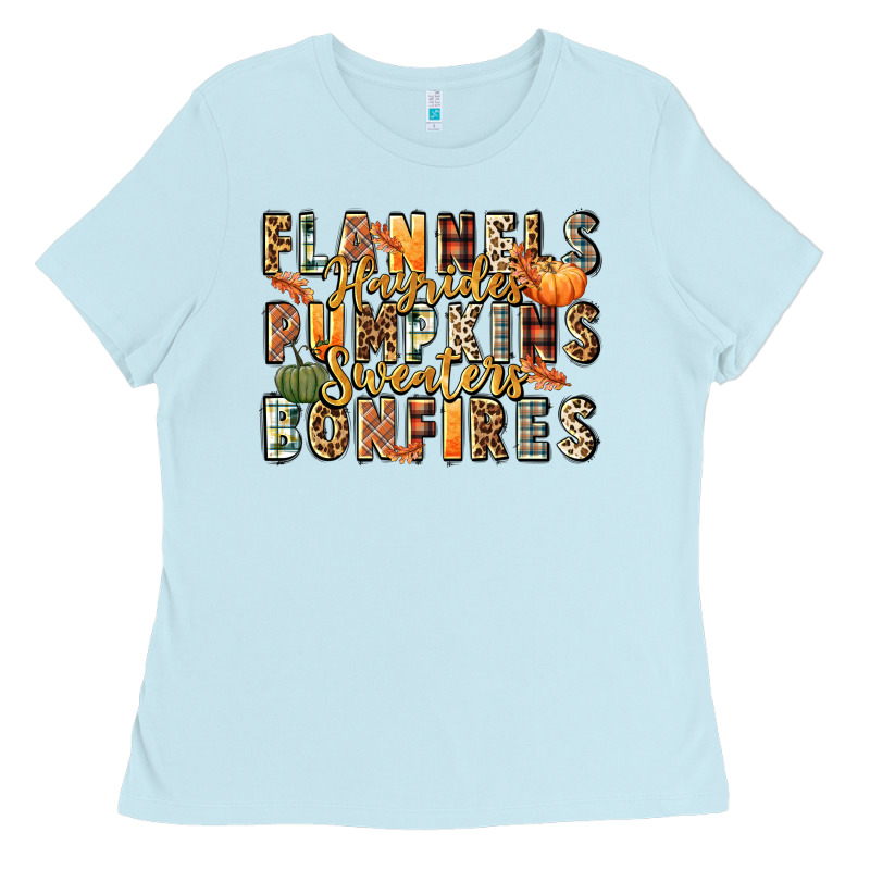 Flannels Hayrides Pumpkins  Bonfires Ladies Tee by FaDigitalArtStudio | Teevron