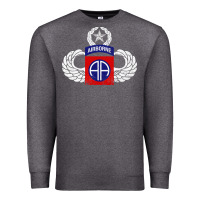 Charcoal Heather 82nd Airborne Div Parachutist Wings and Patch - Distressed Premium Sweatshirt - baoMotion