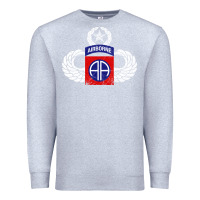 Heather Grey 82nd Airborne Div Parachutist Wings and Patch - Distressed Premium Sweatshirt - baoMotion