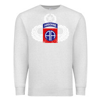 Oatmeal Heather 82nd Airborne Div Parachutist Wings and Patch - Distressed Premium Sweatshirt - baoMotion