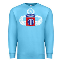 Ocean Blue 82nd Airborne Div Parachutist Wings and Patch - Distressed Premium Sweatshirt - baoMotion