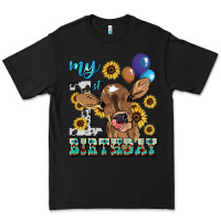 Black My first Birthday baby cow sunflower Premium Tee - HowdyJamesFarm