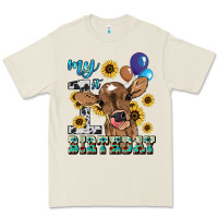 My First Birthday Baby Cow Sunflower Premium Tee | Teevron