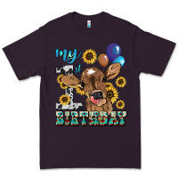 Plum My first Birthday baby cow sunflower Premium Tee - HowdyJamesFarm