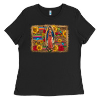 Black Our Lady Of Guadalupe Glitter Leopard Flowers Ladies Tee - FaDigitalArtStudio