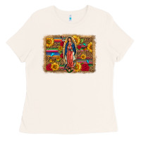 Our Lady Of Guadalupe Glitter Leopard Flowers Ladies Tee | Teevron