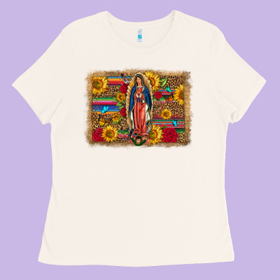 Our Lady Of Guadalupe Glitter Leopard Flowers Ladies Tee Designed By Fadigitalartstudio